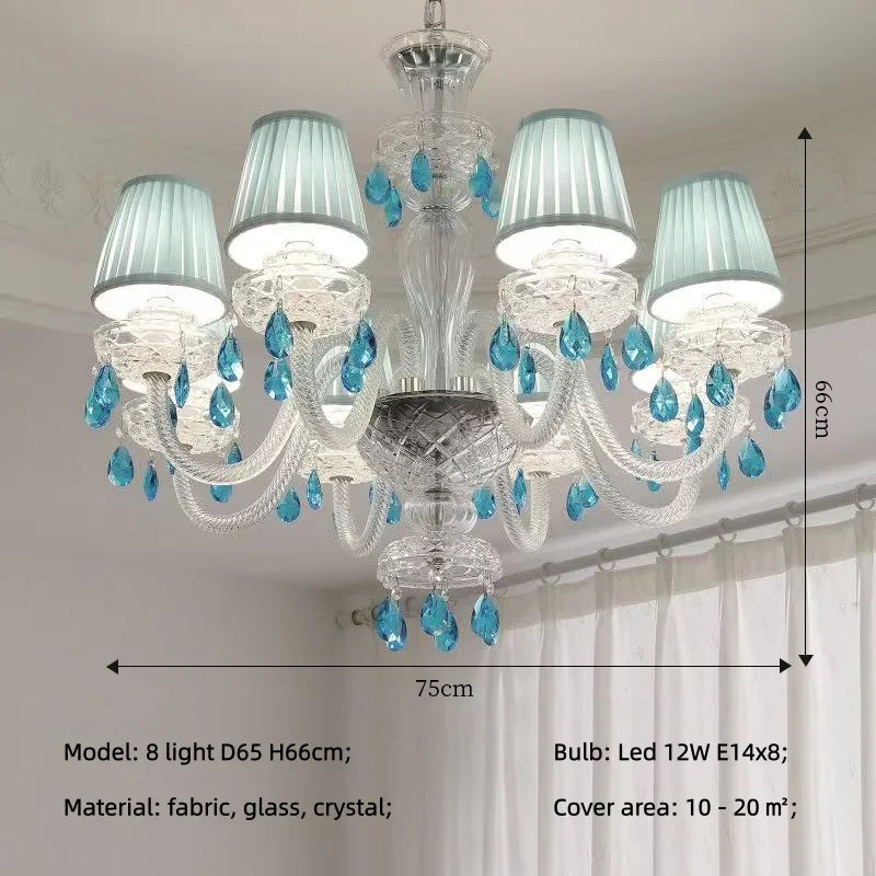 Light Blue K9 Crystal Lustre Led Chandelier Lighting Living Room Candle Pendant Lights Romantic Home Decor Led Luminarias Lamp
