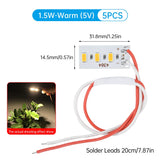 5-Pack 1.5W 5V 5730 SMD LED Color Lamp Boards with Wires - High-Brightness Light Source Modules (Red, Yellow, Green, Blue, Warm White)