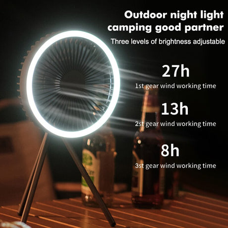 2 in1 Camping Fan Multifunction Home Appliances Usb Rechargeable Desk Tripod Stand Ceiling Cooling Fan With LED Night Light