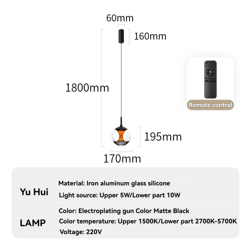 Modern Glass Pendant Light with Knob Switch - Bedside Hanging Night Light