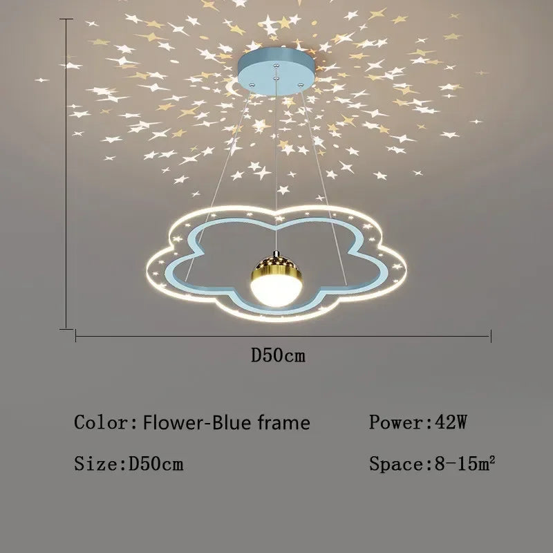 Modern Creative Star Children's Room LED Chandeliers for Bedroom Study Design Ring Lamp Home Decors Cartoon Warm Lighting Fixture