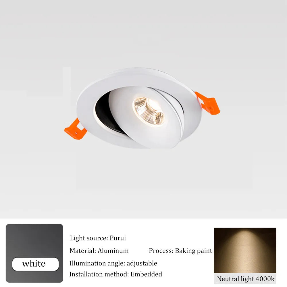 360° Rotating LED Recessed Downlight - 15W/20W/25W Dimmable COB Spotlight