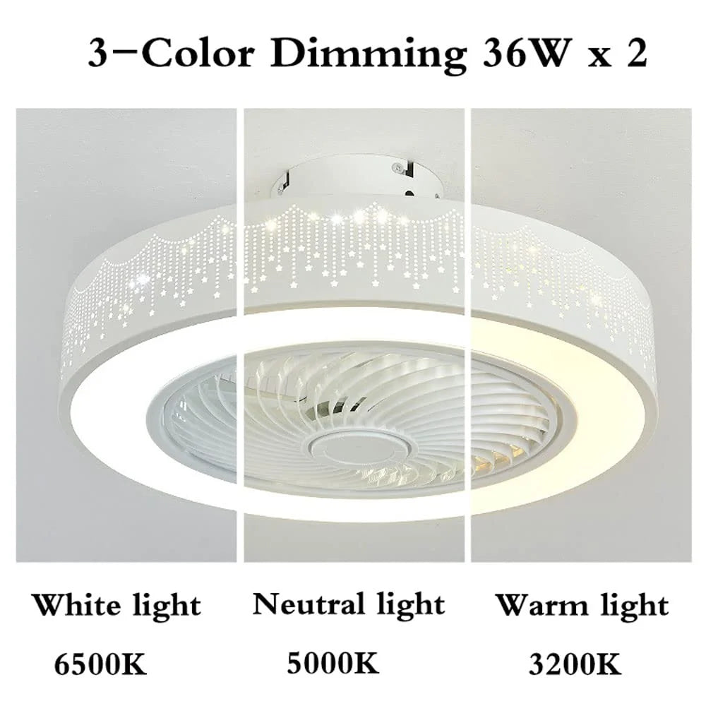 Ceiling Fan with Light, LED Dimmable Ceiling Fans with Remote Control, 3 Speeds Reversible, for Bedroom Study Room, White, 50cm