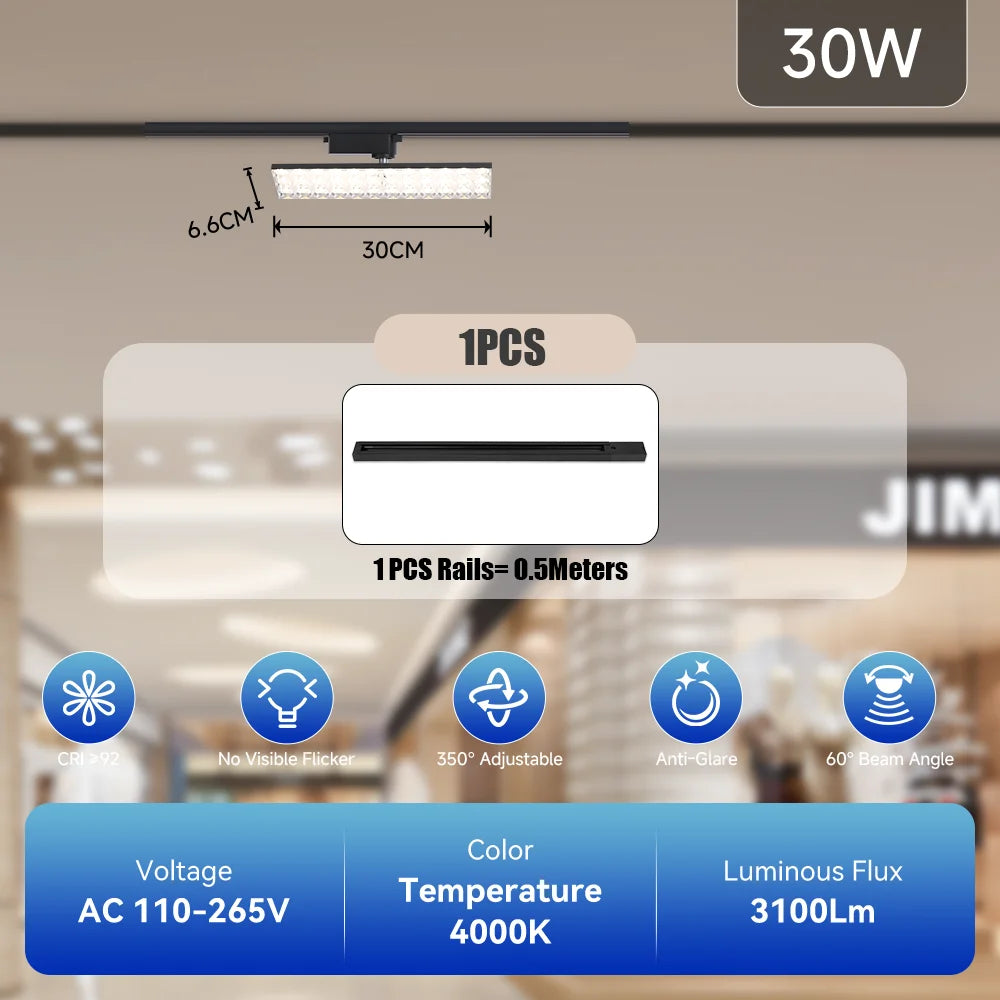 Neutral White LED Track Spotlight - Adjustable Rail Ceiling Lamp Fixture for Home, Retail Shop & Commercial Mall Decor