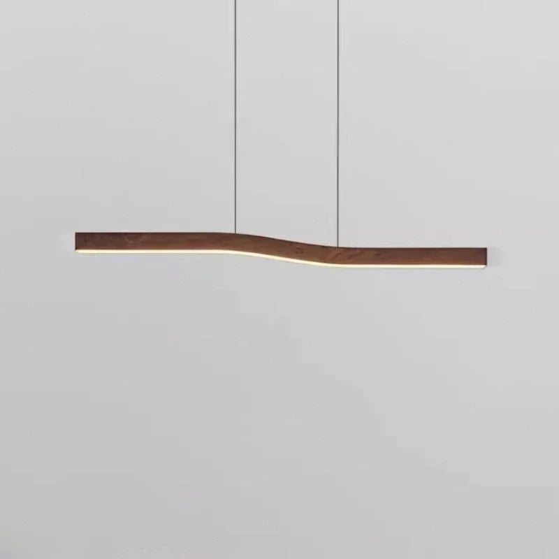 Retro Camur Linear Pendant Light Walnut Wood Grain Long Strip Lamps Restaurant Hanging Lamp Loft Artistic Creativity Dining Room