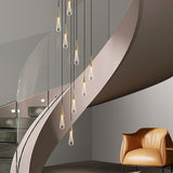 Modern Creative LED Lamp Pendant ForStair Lamp,Duplex Building Villa,Apartmenthigh Hanging Simple Crystal Gold Flowing Waterdrop