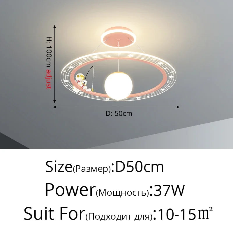 Children's Room Light Creative Space Astronaut Room Pendant Light Cartoon Starry Sky Eye Protection Light Dimmable with Remote