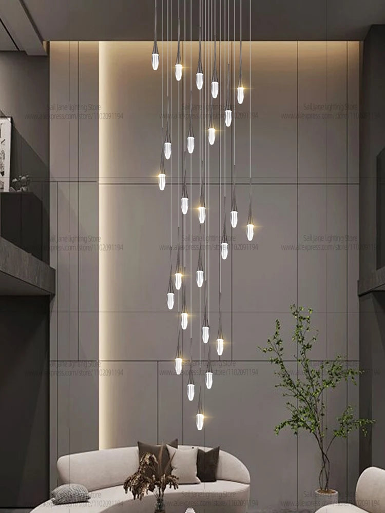 Nordic Minimalist Chandelier Home Decor Living Room Loft Chandelier Interior Lighting Duplex House Villa LED Stair Pendant Light