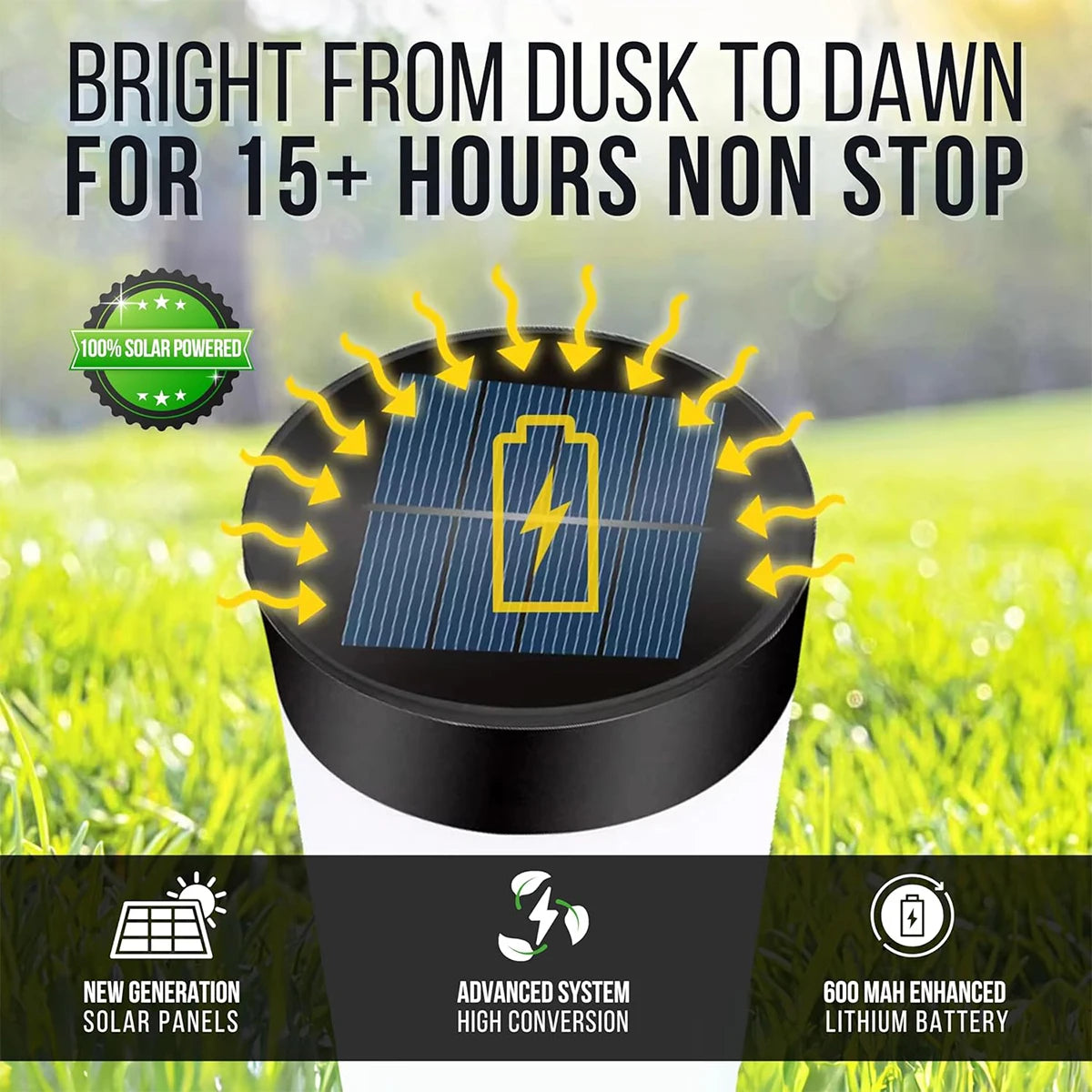 37.5*6cm Solar Garden Light Cylindrical Auto Lighting 6000k Exterior Lights Terraces Decoration Lantern Waterproof Outdoor