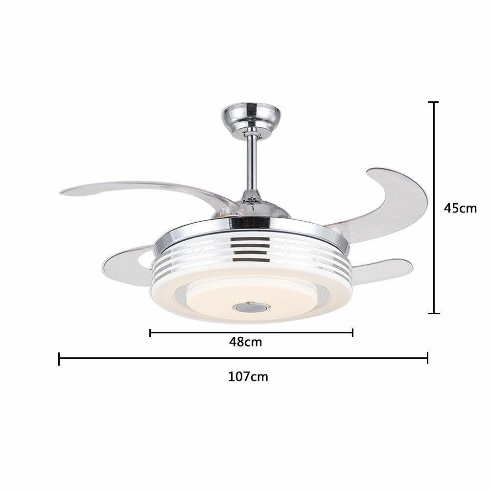 42" Invisible Ceiling Fan w/ Light Lamp Bluetooth 7-Color LED Chandelier w/ Bluetooth Music Player Speaker Remote Control