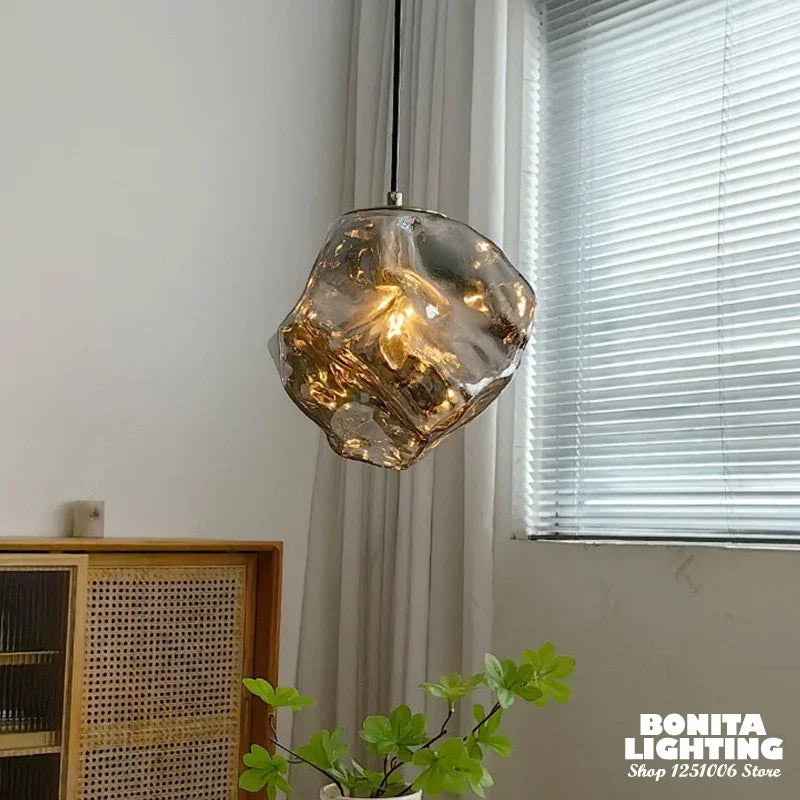Ice Crystal Pendant Lamp Nordic Minimalism Bedside Restaurant Mirror Front Atmosphere Droplight Glass Stone Ceiling Chandelier