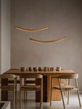 2026 Wood Arch Modern Long Pendant Light - Minimalist LED Dining Table Chandelier