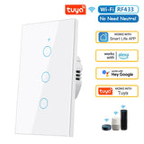WiFi Smart Touch Light Switch (No Neutral Required) - RF433 Remote Wall Switch