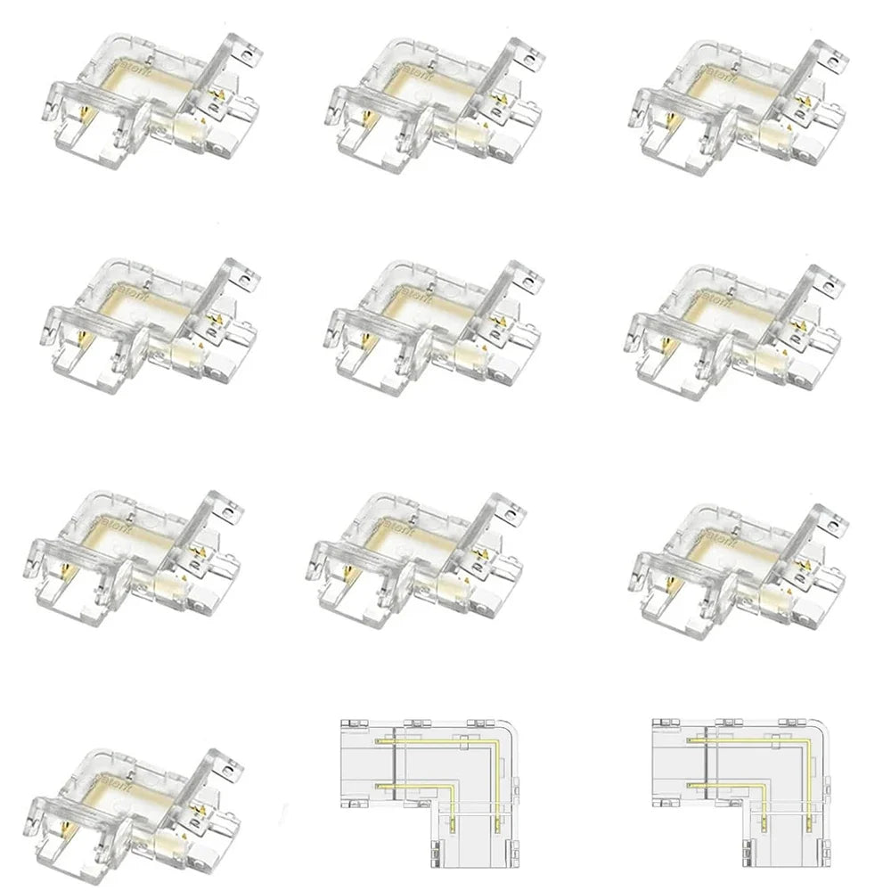 2Pin L-Shaped COB LED Connectors 8mm 10mm Strip to Strip Solderless Corner Connector for 2pin COB LED Strip Lights