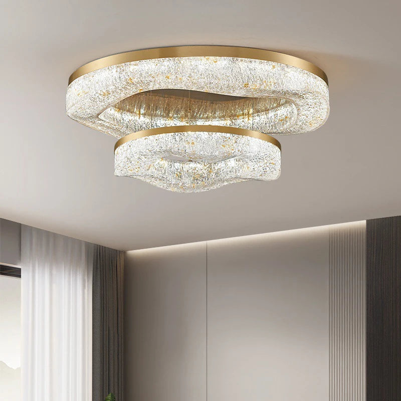 Luxury Gold Lustre Crystal Chandelier Rounded Copper Ceiling Lamp for Dining Living Room Bedroom Home Decoration