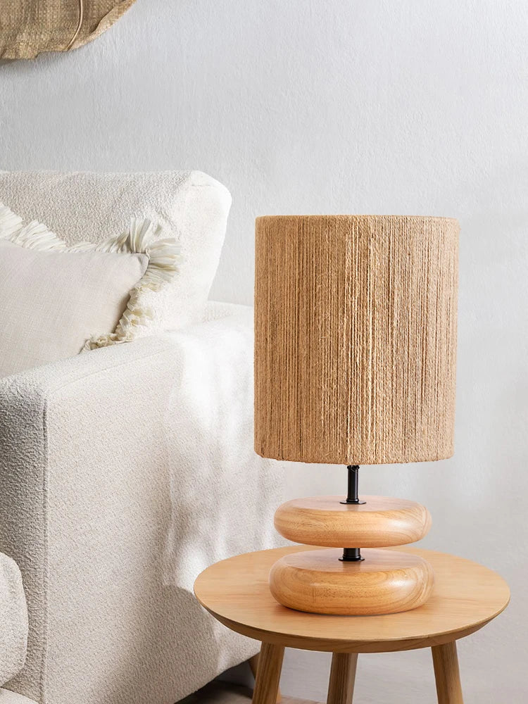Japanese Cream Vintage Table Lamp Solid Wood Vintage Living Room Bedhead Wabi Sabi Style Study Desk Lamp