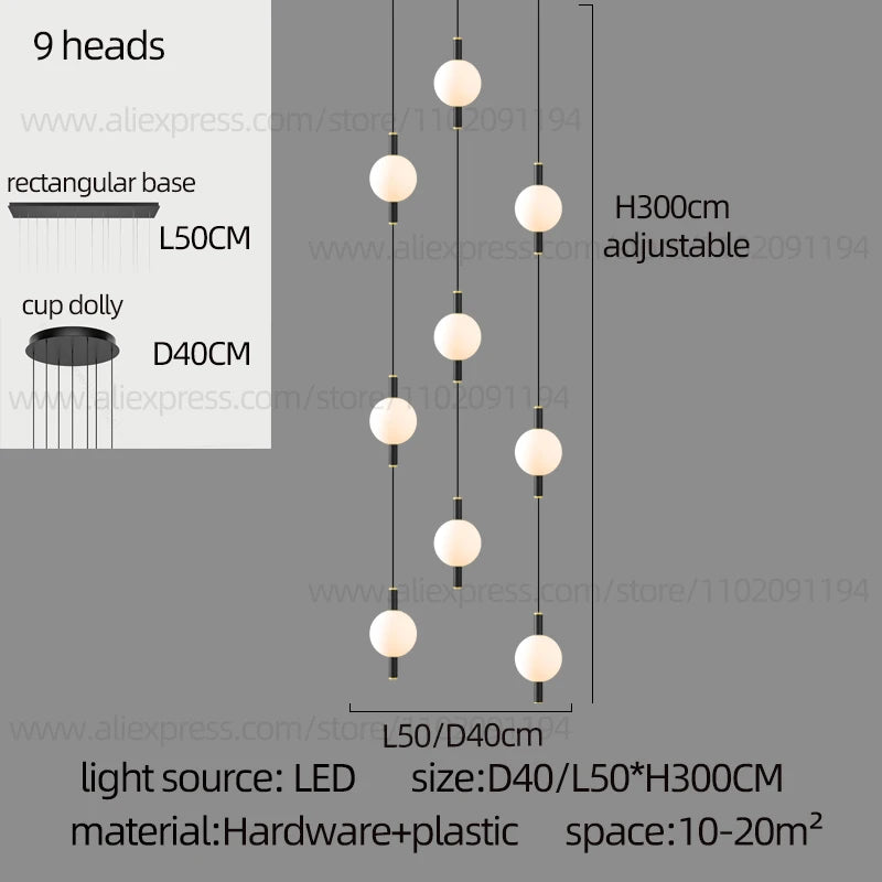 Globe Chandelier Designer Villa Living Room Dining Table Apartment Hanging Lamps Nordic Modern Attic Double Staircase Pendant