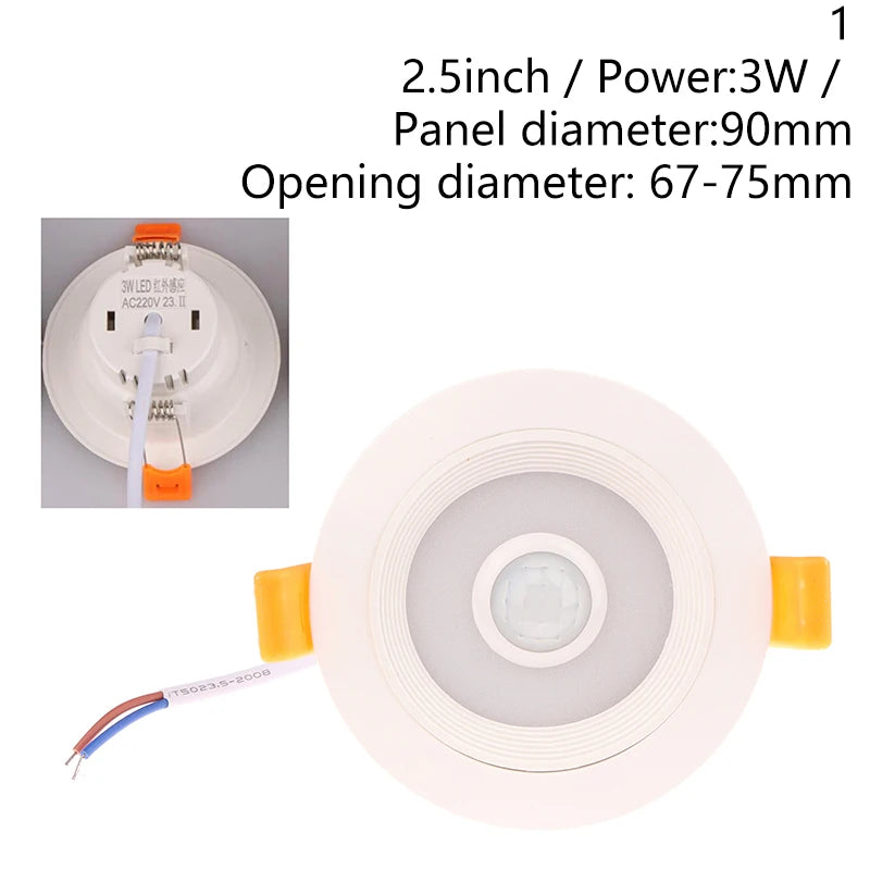 Recessed Stairs Lighting Downlight Human Body Motion Sensor Ceiling Lights 3W 5W 7W 9W Smart Home LED Spot Built-in Lamp