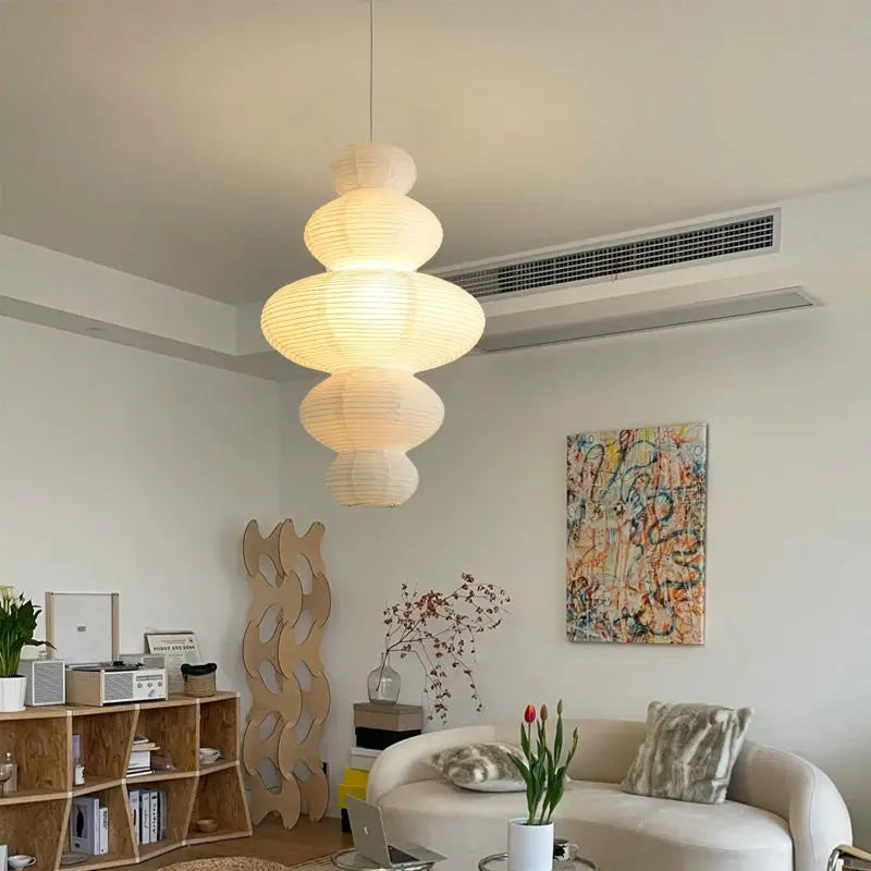 Japanese Rice Paper Pendant Light with E27 Bulb - Modern Sculptural Ceiling Suspension Chandelier & Floor Lamp Fixture for Living Room Art Decor