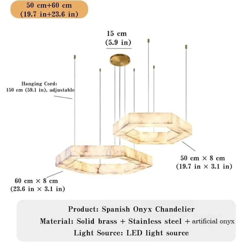 Artificial Marble Pendant Light (Imitation Alabaster) - Modern LED Ceiling Hanging Lamp Fixture for Living Room, Dining Room, Hotel & Villa Decor