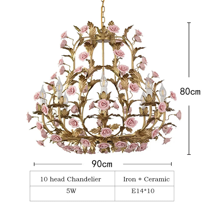 Nordic Light Luxury E14 LED Chandelier Rose Copper Ceramic Pendent Lamp Restaurant Living Room Bedroom Home Lighting Decoration