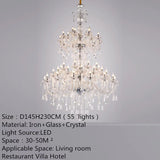 European Luxury Crystal Chandelier LED Living Room Restaurant Bedroom Villa  Hotel Duplex Building Candle Pendent Lamp