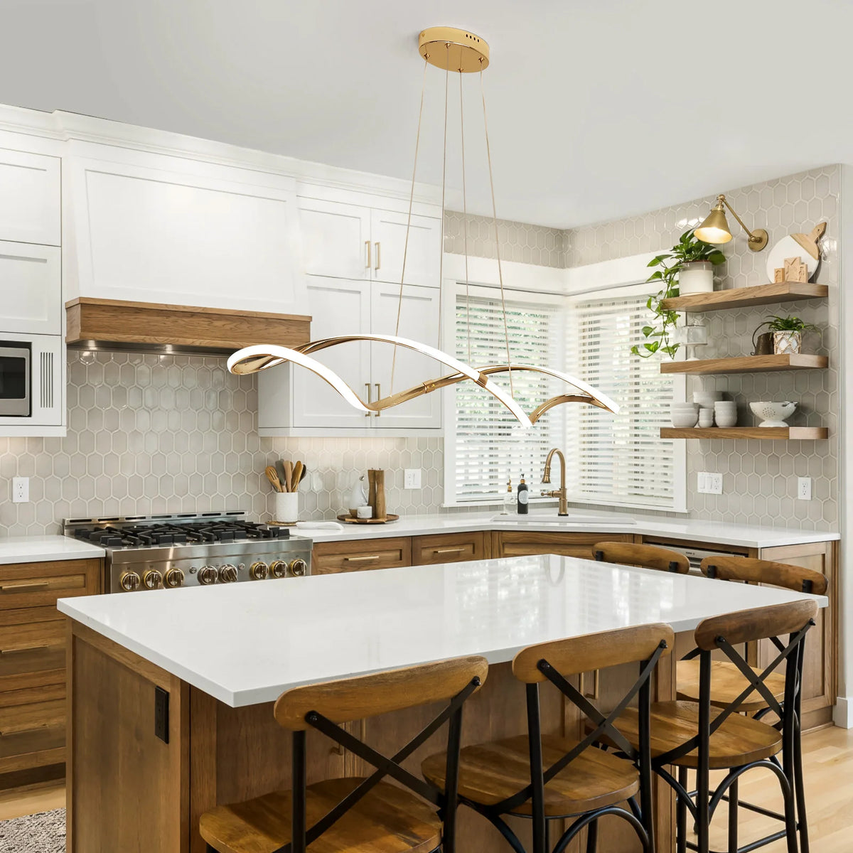 Gold/Chrome ceiling pendant lights,Dimmable Modern LED Pendant Chandelier for Restaurant Kitchen Island Lighting Fixture,L100cm