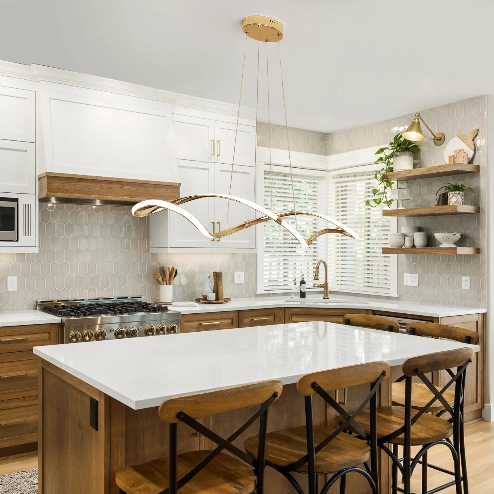 Gold/Chrome ceiling pendant lights,Dimmable Modern LED Pendant Chandelier for Restaurant Kitchen Island Lighting Fixture,L100cm