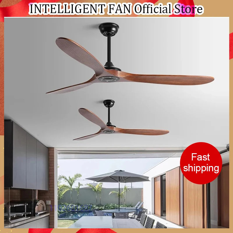 60 70 Inch Large Ceiling Fan Only Remote Control DC Motor Reverse Wood Blades Fans Lighting High Quanlity Design Wooden Fans