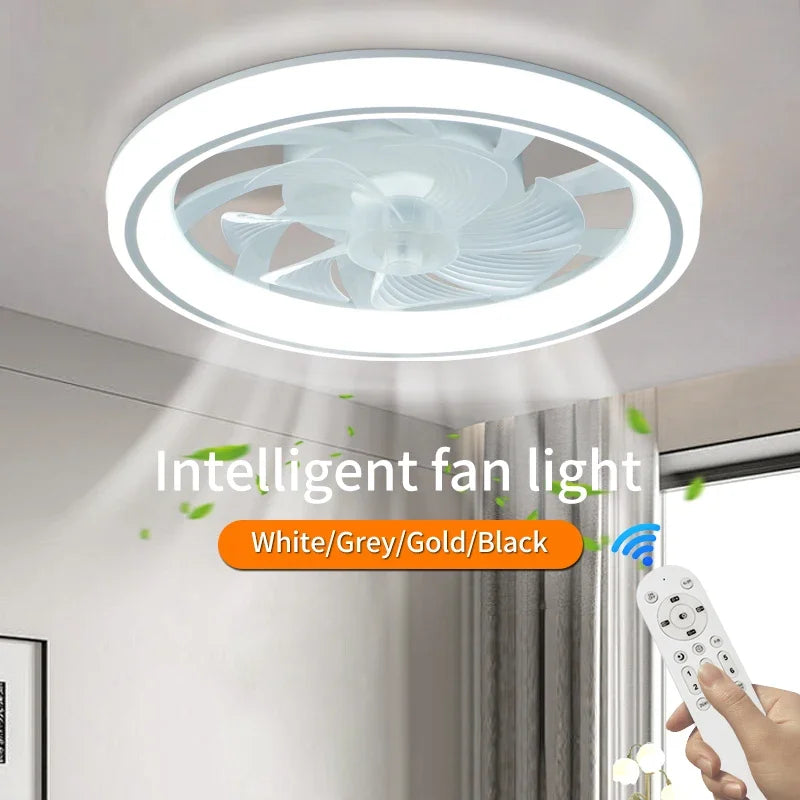 Modern Thin Ceiling Fan Light, White Silent Ceiling Fan, Remote Control, Unlimited Dimming, 6 Wind Power, Bedroom Living Room