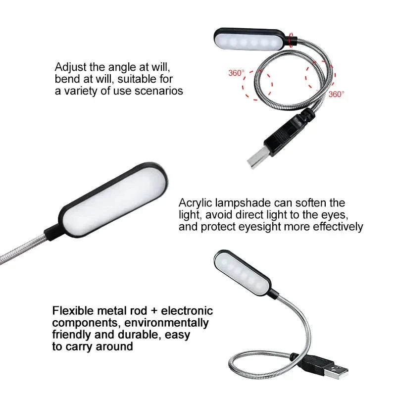 Mini Flexible USB LED Book Light - Portable Reading Lamp for Laptop & Power Bank