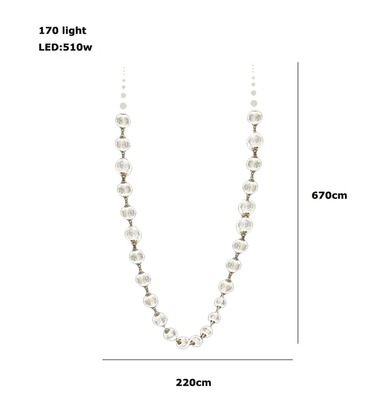 2026 Trendy Pearl Necklace Design LED Dimmable Chandelier Balls Staircase 6 m Long Suspension Luminaire Lampen For Living Room