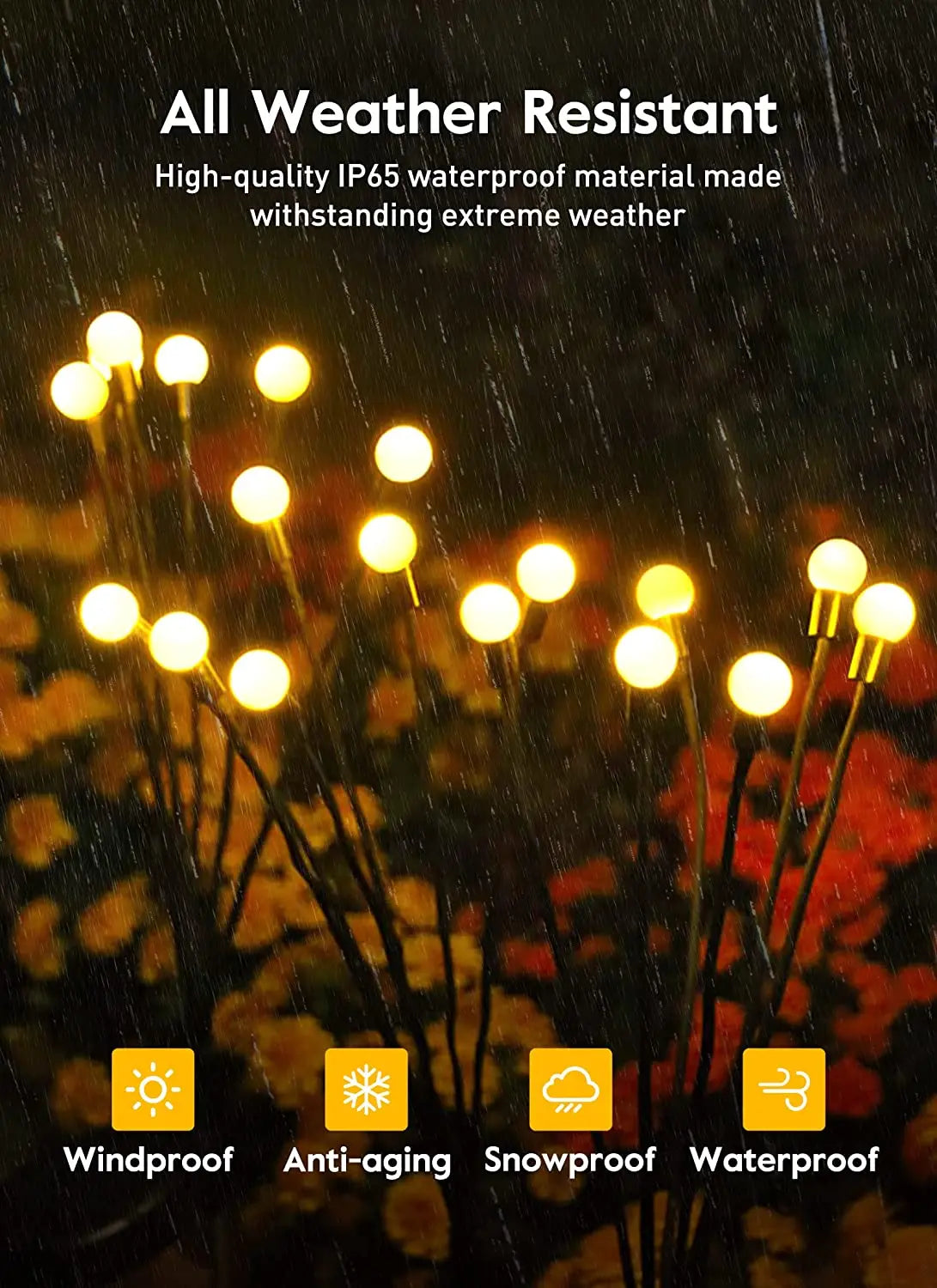 8-LED Solar Firefly Lights - Outdoor Waterproof Warm Glow Garden Lights