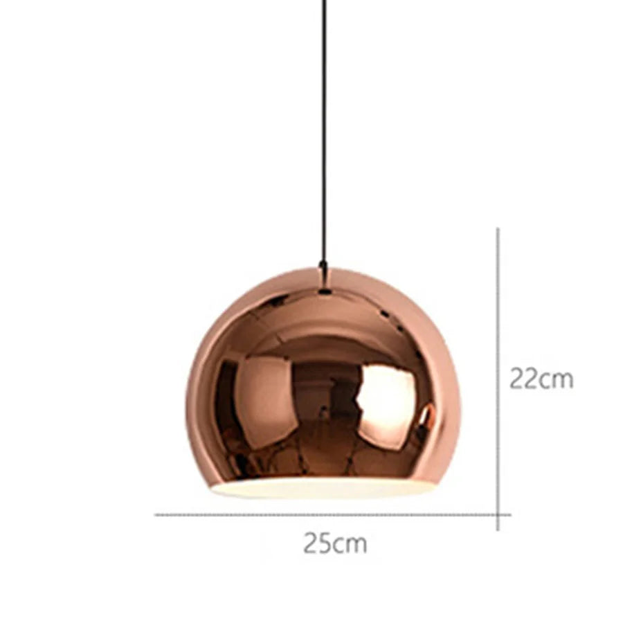 Rose Gold Electroplating Mirror Globe Pendant Lamp - E27 Glass Ball Light
