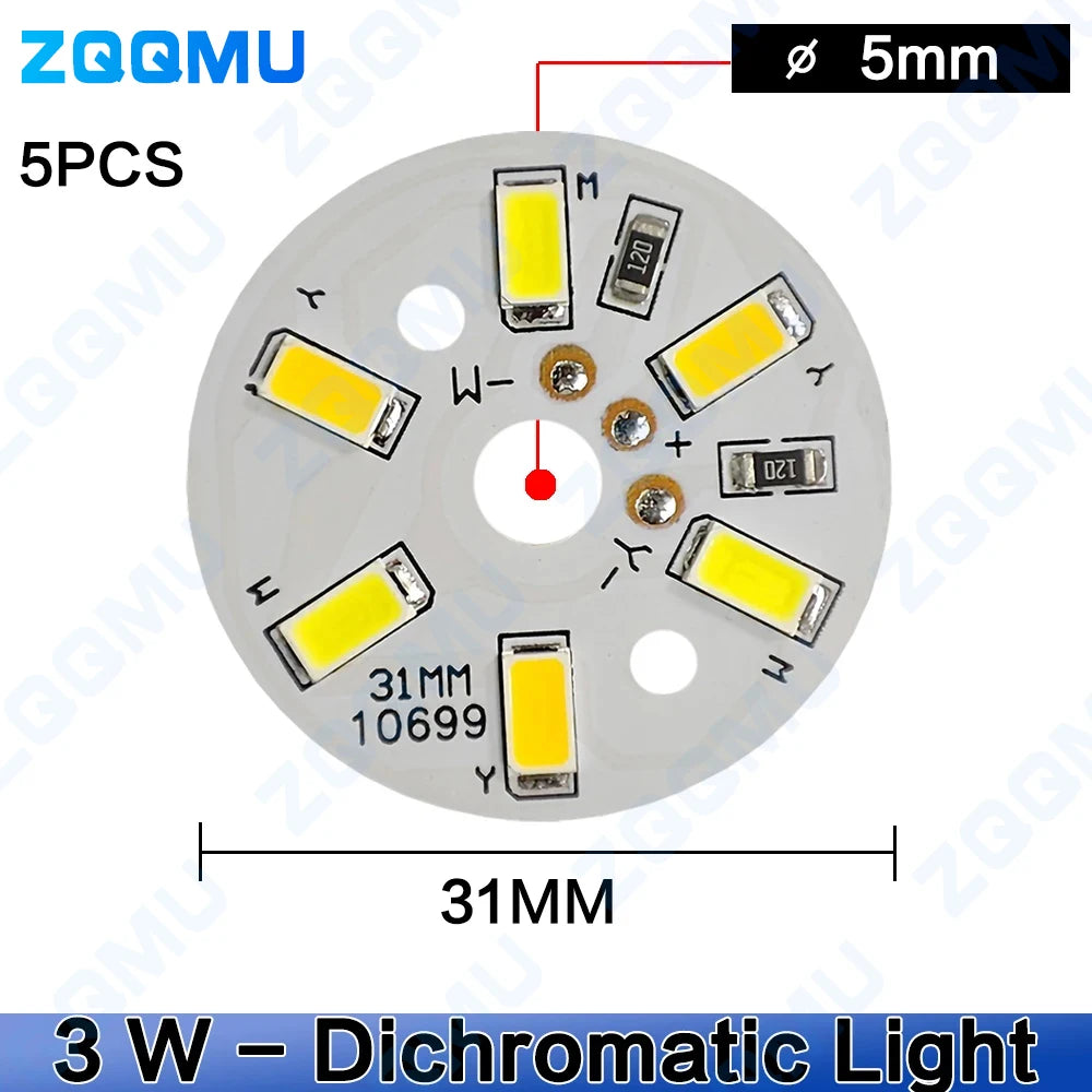 5-Pack 3W 5V LED Chips - Round DIY Light Source for Portable Lamps & M ...