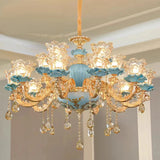 Large Blue Ceramic Chandelier Modern Crystal Glass Fixture Dining Room Contemporary Chandelier For Living Room Home Lighting