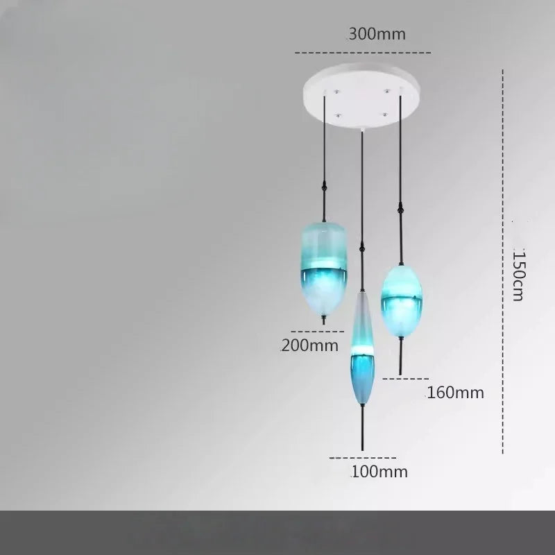 2026 Modern Simple Lake Blue Gradient Glass Pendant Lamp Designer Model Room Bedroom Restaurant Bar LED Chandelier Home Decor Li