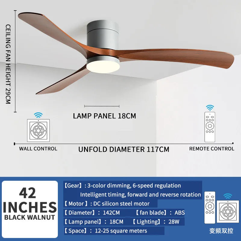 Low Floor Ceiling Fan 38/56 Inch LED Light Supports Remote Control Of Living Room, Dining Room, Bedroom, Study Room, DC Fan