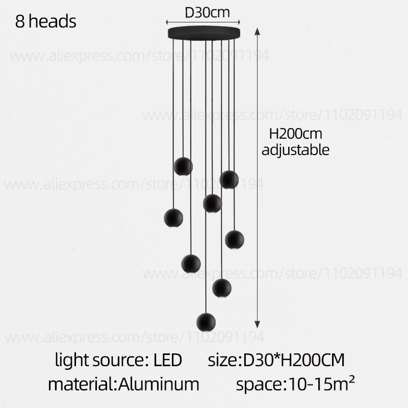 Orb Chandelier Interior Lighting Decorative Lamps Black Circular Penthouse Designer Living Room Pendant Stairwell Chandelier