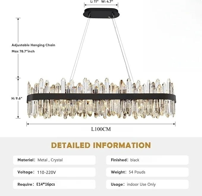 Dimmable Gold Rectangle Crystal Chandelier for Dining Living Room Modern Ceiling Light for Kitchen Island K9 Crystal Lights