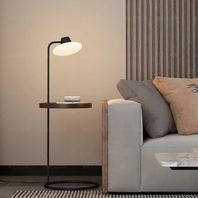 Medieval edge floor lamp sofa next to solid wood simple bedroom bedside storage coffee table atmosphere