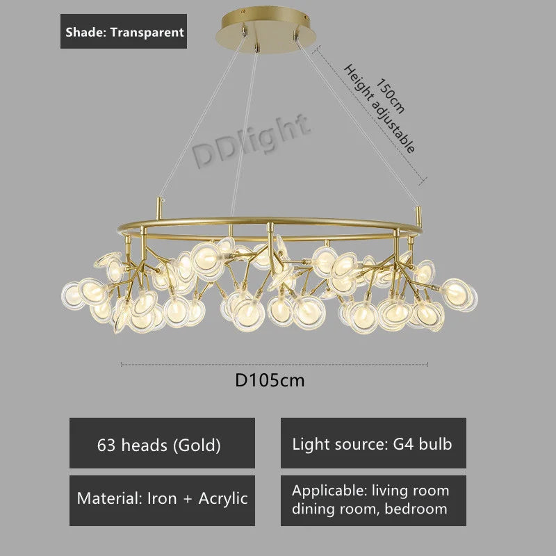 2026 New Nordic Romantic Hanging Living Room Chandelier Lights Modern Firefly Decor Pendant Lamp Round Chandelier Lustre Fixture