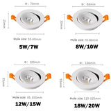 Adjustable Embedded LED Downlights COB Recessed Ceiling Lamp White/Black for Indoor Living Room AC110V/220V Dimmable 360°