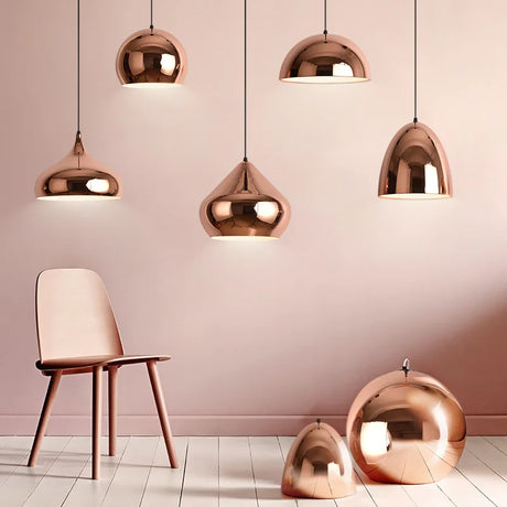 Rose Gold Pendant Lights Nordic Plating Metal Hanging Lamp Fixture Dining Room Kitchen Island Bar Cafe's Indoor Decor's Lighting E27