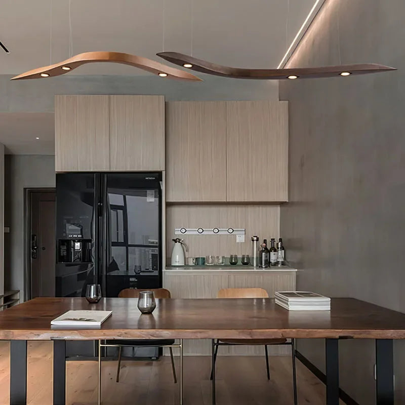 Modern Wooden Pendant Light LED Hanging Lamp Fixture for Living Dining Room Exhibition HaIl lndoor Decor Lighting Ceiling Lamps