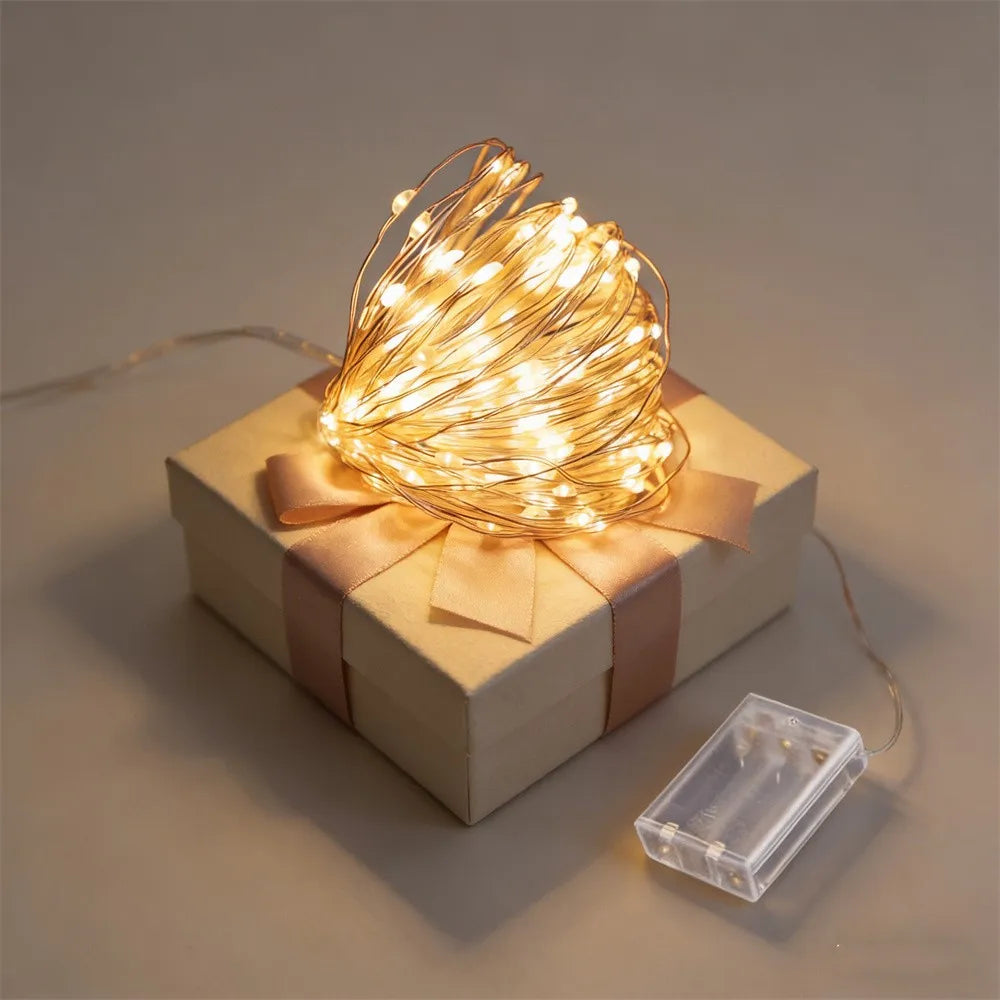 Battery Powered LED Silver Wire String Lights - 1M 2M 5M 10M Fairy Garland