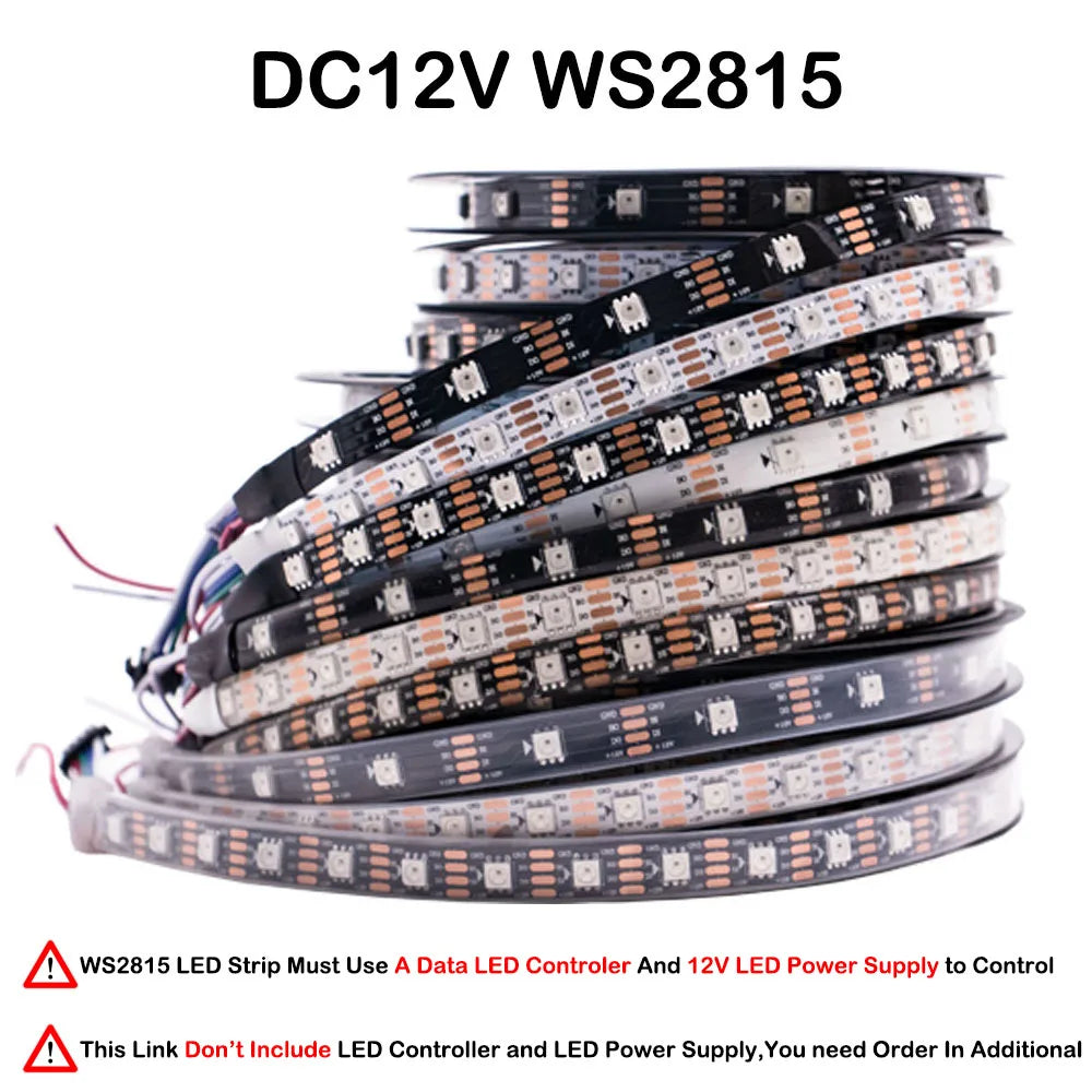 WS2812B WS2815 WS2813 WS2811 Addressable RGBIC LED Strip - DC5V/12V Smart Pixel Tape Light (30/60/144 LEDs/m)