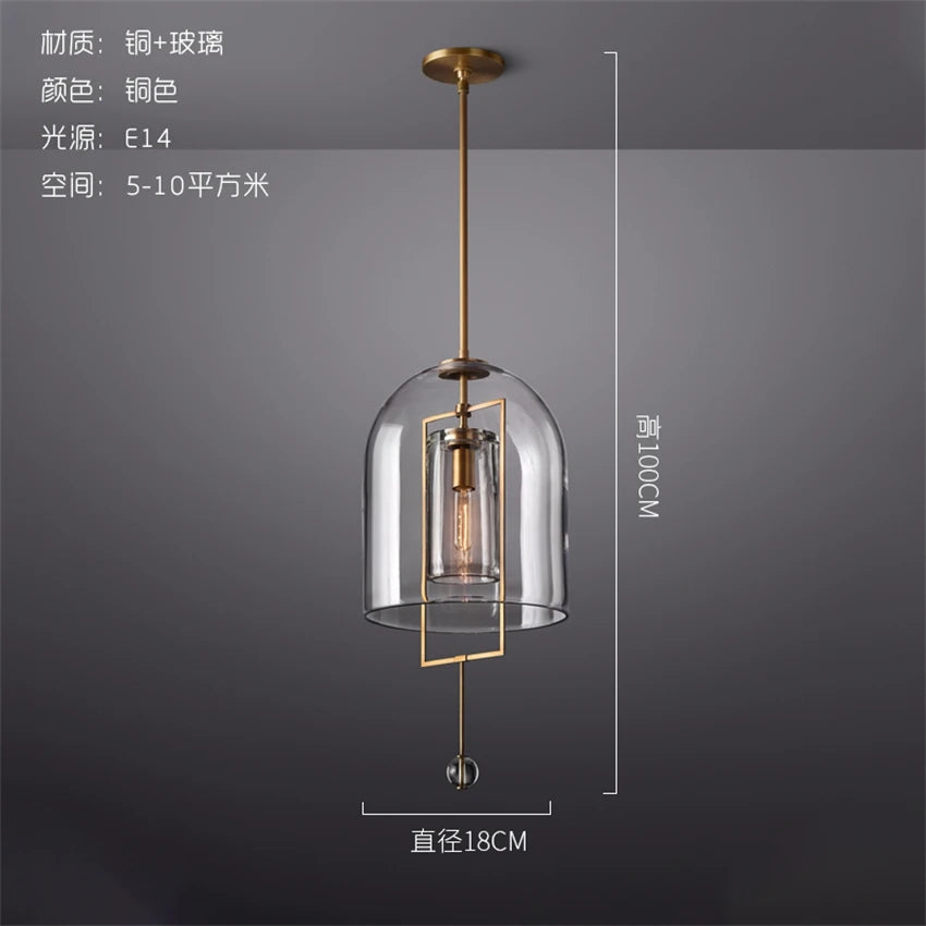 Vintage Chinese glass lantern all copper pendant lights bar counter bedside glass bar restaurant hotel crystal pendant lamps