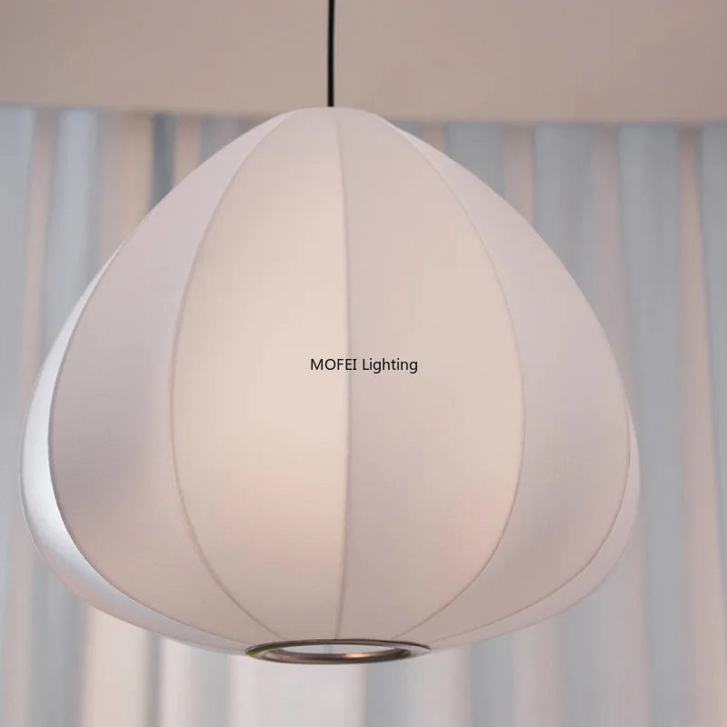 Japanese Wabi-Sabi Silk White E27 Ceiling Pendant Light - Nordic Art Fabric Chandelier Hanging Lamp Fixture for Living Room, Dining Area & Bedroom Decor