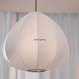 Japanese Wabi-Sabi Silk White E27 Ceiling Pendant Light - Nordic Art Fabric Chandelier Hanging Lamp Fixture for Living Room, Dining Area & Bedroom Decor